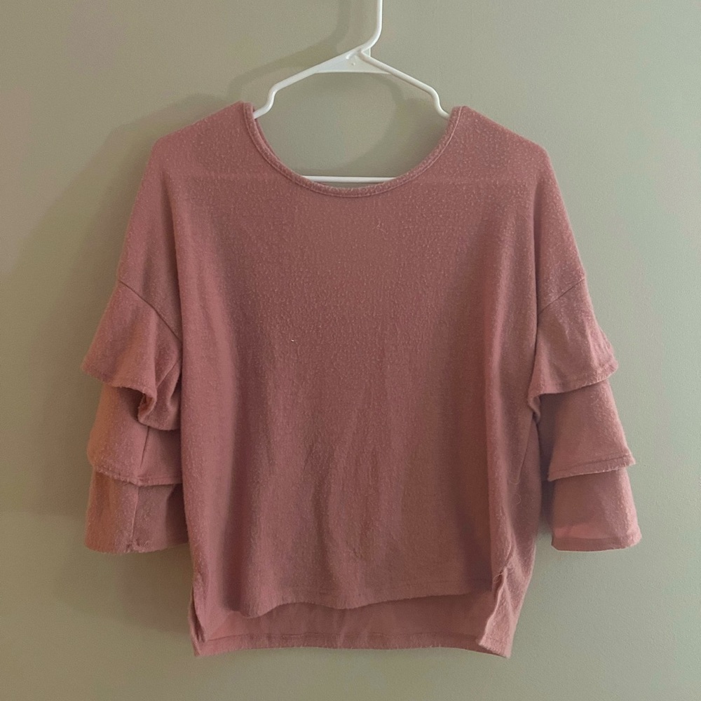 Blush sweater with ruffle sleeves